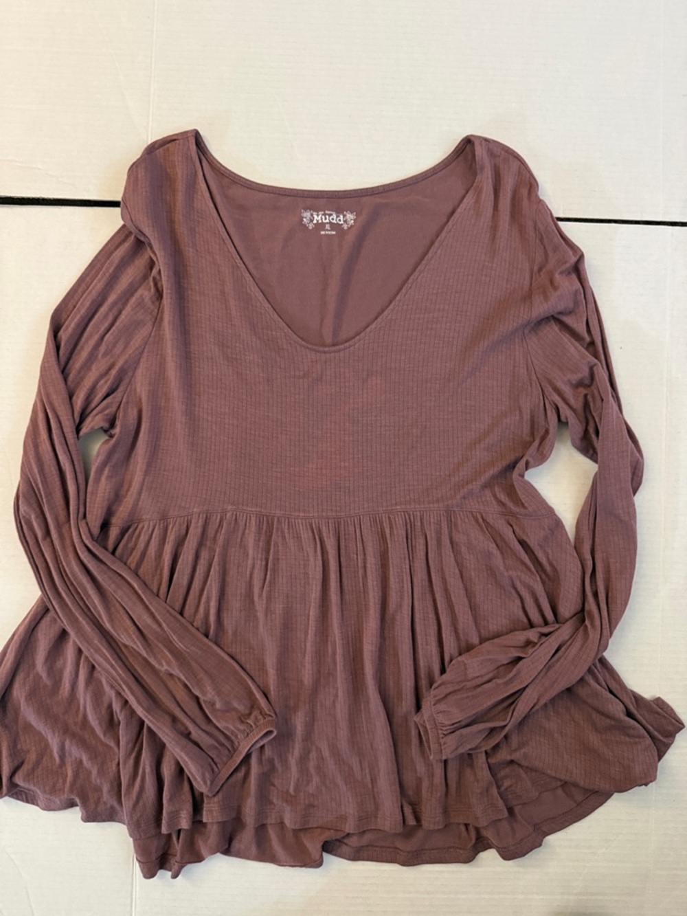 Mudd Dusty Mauve Long-Sleeve Peplum Tunic